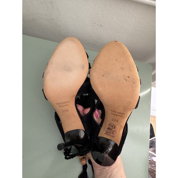 Liz Carine High Heel Sandals Black Crochet Vintage Y2K Sz 37.5 7 EUC Designer - Picture 5 of 8